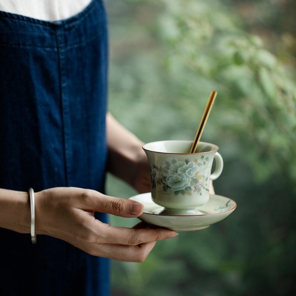 Mysterious gifts Ru Kiln Handmade Ceramic Coffee Cup and Saucer