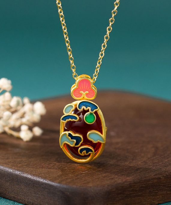 Mysterious gifts Enamel Painted Ancient Ruby Pendant Necklace