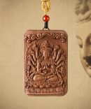 Mysterious gifts Sandalwood Hand-Carved Thousand-Armed Guanyin Buddha Pendant Necklace