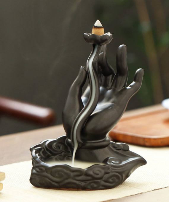 Mysterious gifts Buddha Hand Holding Lotus Ceramic Backflow Incense Burner