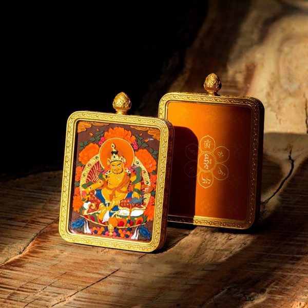 Mysterious gifts Hand-Painted 3D Thangka Brass Buddha Pendant Necklace (Gawu Box)