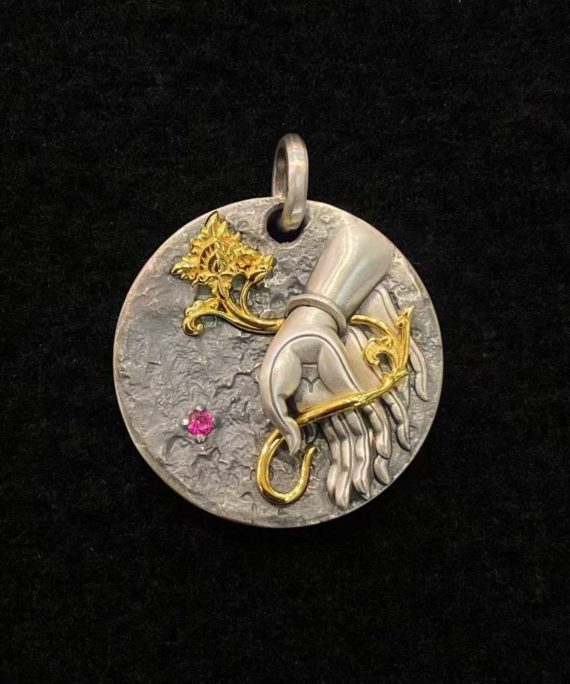 Tibetan Buddha Hand & Lotus Silver Pendant Necklace