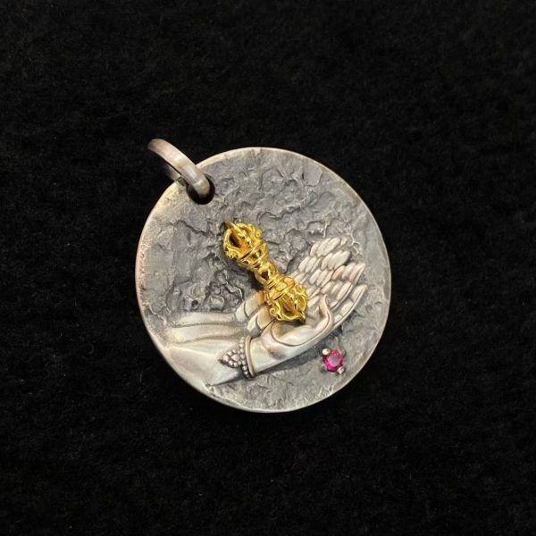 Tibetan Buddha Hand & Vajra Silver Pendant Necklace