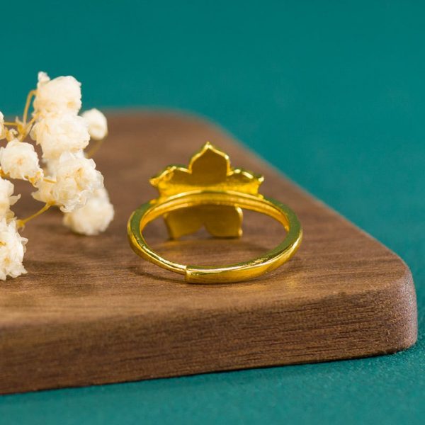 Mysterious gifts Adjustable Gold-Plated Silver Hanfu Ring with Enamel Inlay