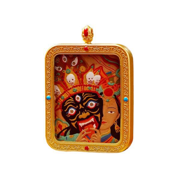 Mysterious gifts Hand-Carved Thangka Buddha Pendant Necklace with Brass Gawu Box
