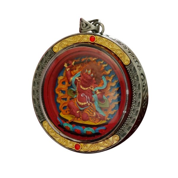 Mysterious gifts Round Cinnabar Hand-Painted Thangka Buddha Pendant Necklace