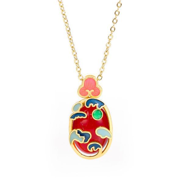 Mysterious gifts Enamel Painted Ancient Ruby Pendant Necklace