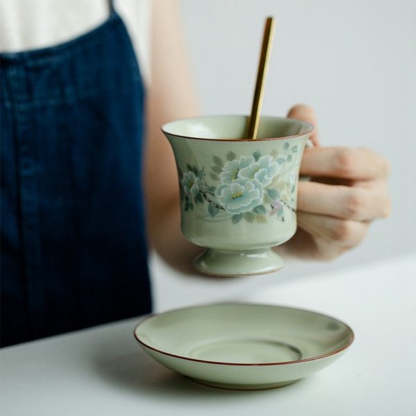 Mysterious gifts Ru Kiln Handmade Ceramic Coffee Cup and Saucer