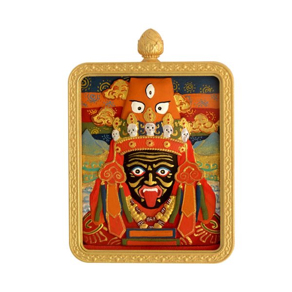Mysterious gifts Hand-Painted 3D Thangka Brass Buddha Pendant Necklace (Gawu Box)