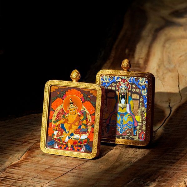 Mysterious gifts Hand-Painted 3D Thangka Brass Buddha Pendant Necklace (Gawu Box)