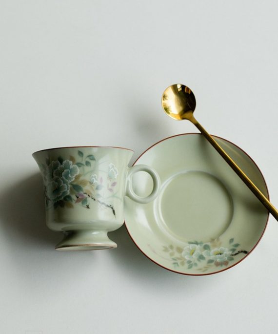 Mysterious gifts Ru Kiln Handmade Ceramic Coffee Cup and Saucer