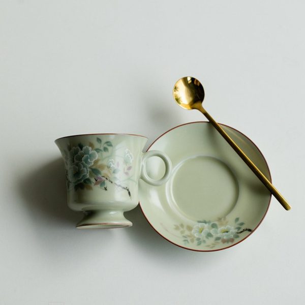 Mysterious gifts Ru Kiln Handmade Ceramic Coffee Cup and Saucer