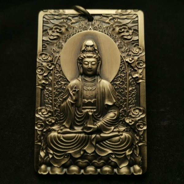 Brass Guanyin Bodhisattva (Avalokiteshvara) Amulet Pendant Necklace