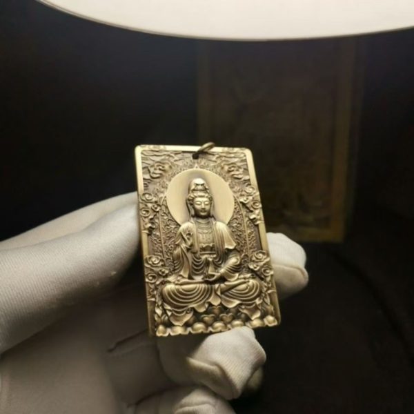 Brass Guanyin Bodhisattva (Avalokiteshvara) Amulet Pendant Necklace