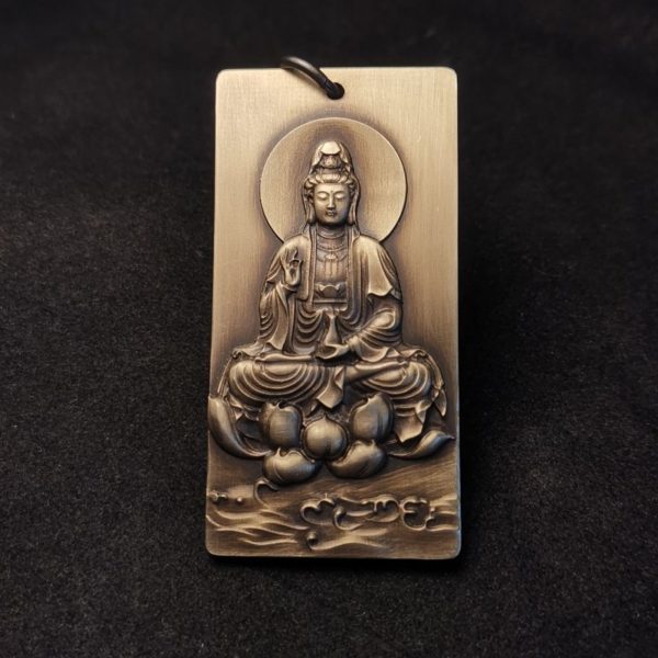 Brass “Moon Rising Over the Sea” Guanyin Bodhisattva Amulet Pendant Necklace