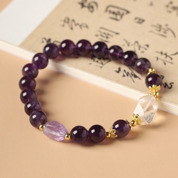 Natural Amethyst & Clear Quartz Bracelet