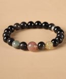 Natural Silver Sheen Obsidian & Rutilated Quartz Bracelet