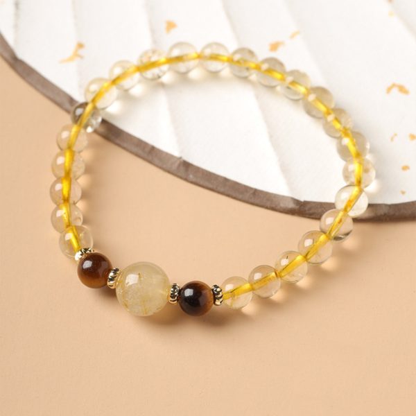 Natural Tiger’s Eye & Rutilated Quartz Bracelet