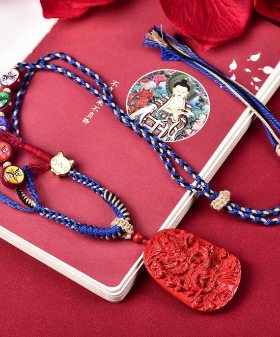 Mysterious gifts Hand-Carved Tibetan Dragon Totem Cinnabar Pendant Necklace