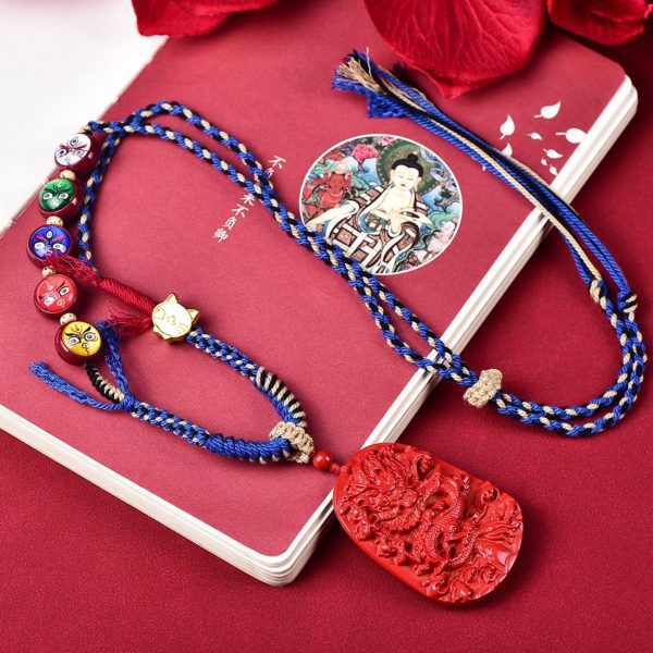 Mysterious gifts Hand-Carved Tibetan Dragon Totem Cinnabar Pendant Necklace