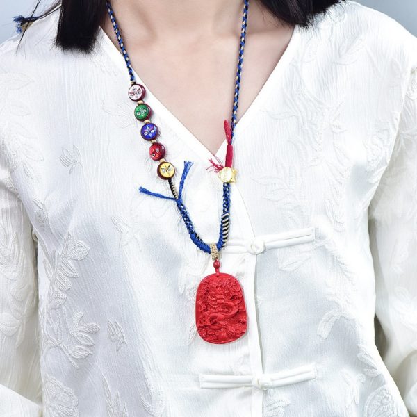 Mysterious gifts Hand-Carved Tibetan Dragon Totem Cinnabar Pendant Necklace