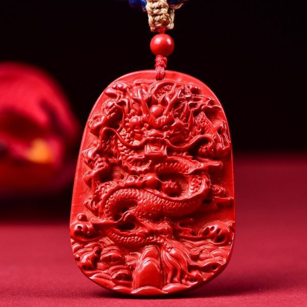 Mysterious gifts Hand-Carved Tibetan Dragon Totem Cinnabar Pendant Necklace