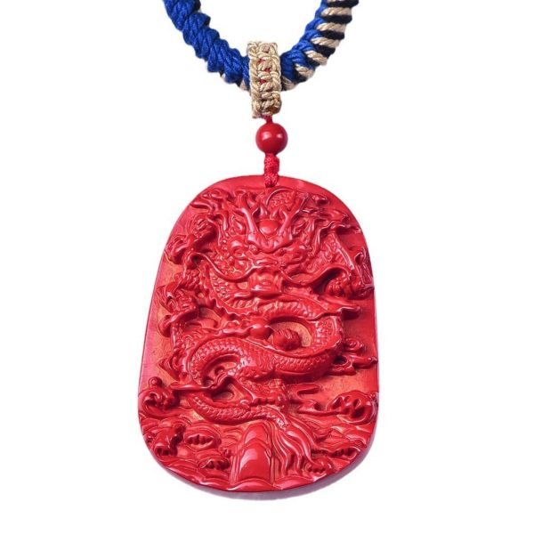 Mysterious gifts Hand-Carved Tibetan Dragon Totem Cinnabar Pendant Necklace
