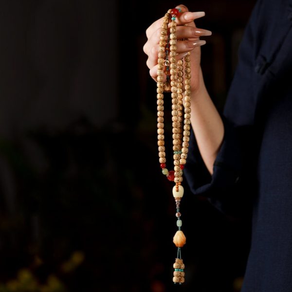 Tibetan 108-Bead Star & Moon Bodhi Buddha’s Hand Bracelet