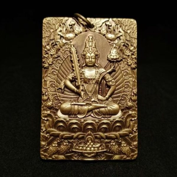 Tibetan Brass Akasagarbha Bodhisattva Amulet Pendant Necklace