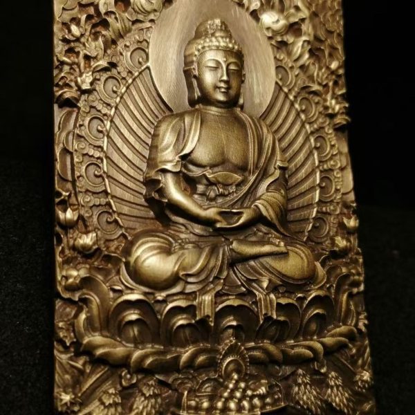 Tibetan Brass Amitabha Buddha Amulet Pendant Necklace