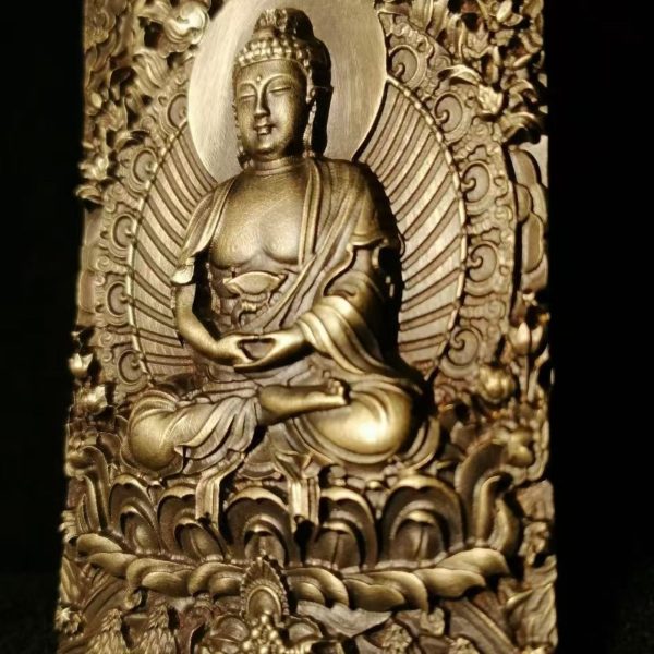Tibetan Brass Amitabha Buddha Amulet Pendant Necklace