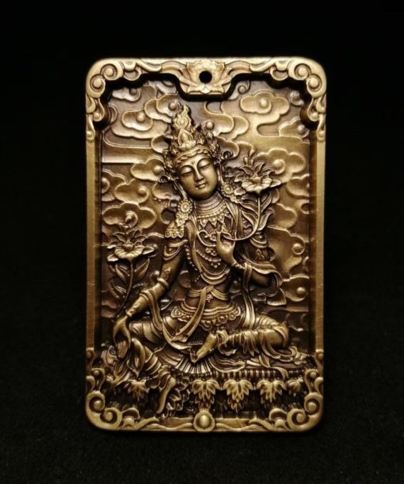 Tibetan Brass Green Tara Amulet Pendant Necklace