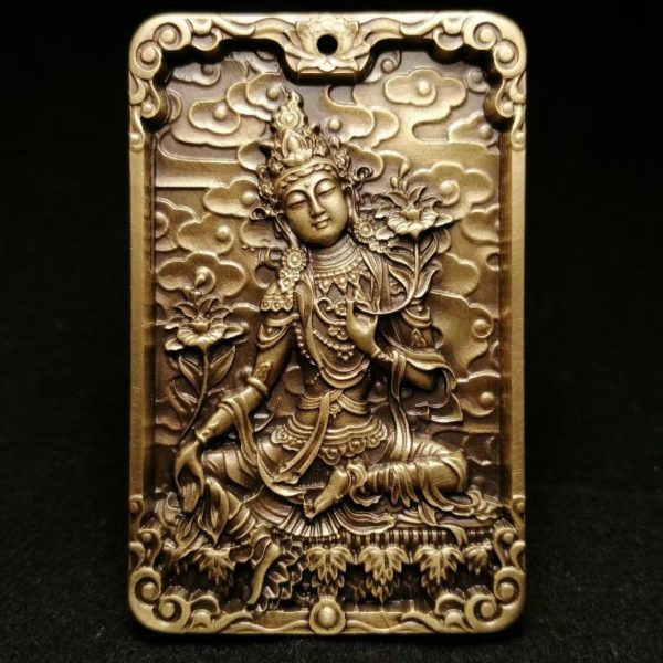 Tibetan Brass Green Tara Amulet Pendant Necklace
