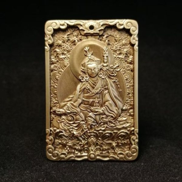 Tibetan Brass Padmasambhava (Guru Rinpoche) Amulet Pendant Necklace