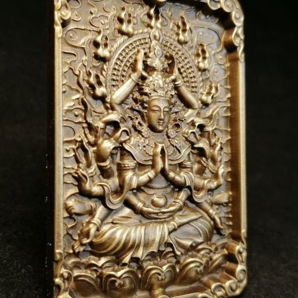 Tibetan Brass Thousand-Armed Guanyin Bodhisattva (Avalokiteshvara) Amulet Pendant Necklace