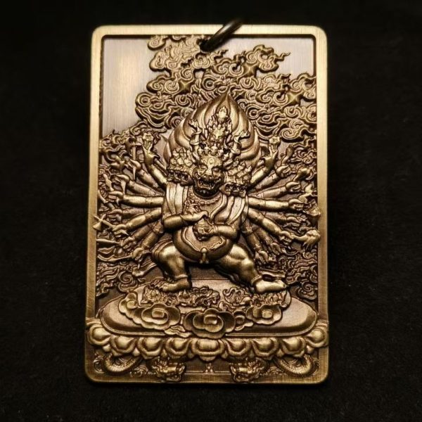 Tibetan Brass Yamantaka (Vajrabhairava) Amulet Pendant Necklace