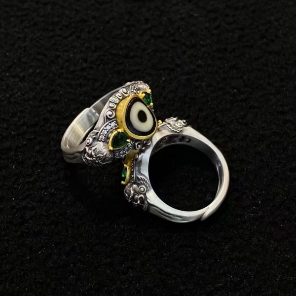 Tibetan Chitipati Dzi Silver Ring