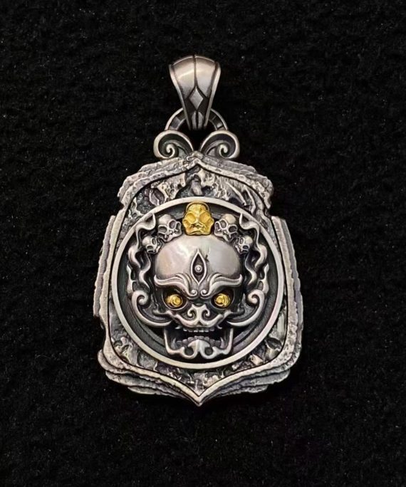 Tibetan Chitipati Silver Amulet Pendant