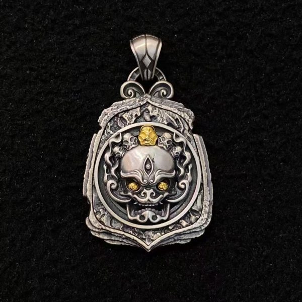 Tibetan Chitipati Silver Amulet Pendant