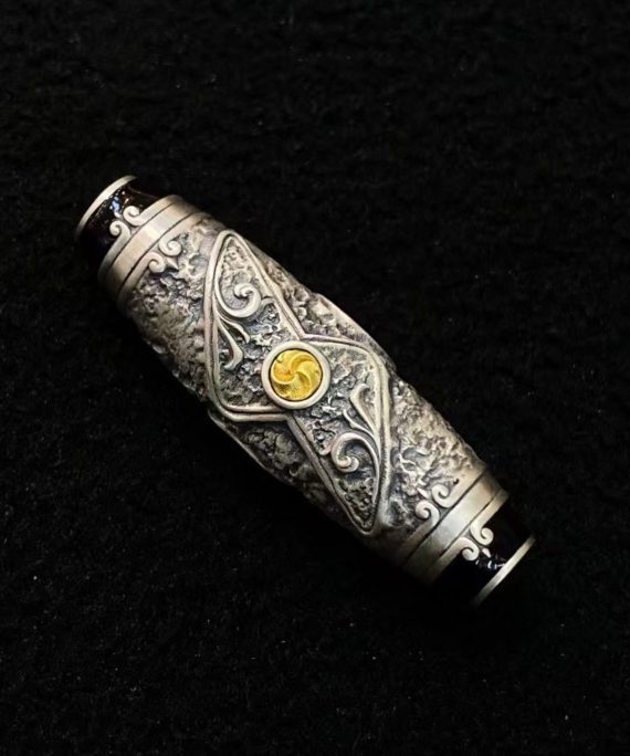 Tibetan Cloisonné Lightning Dzi Bead Silver Amulet Pendant