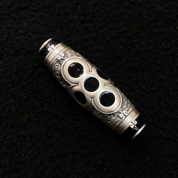 Tibetan Cloisonné Lightning Dzi Bead Silver Amulet Pendant
