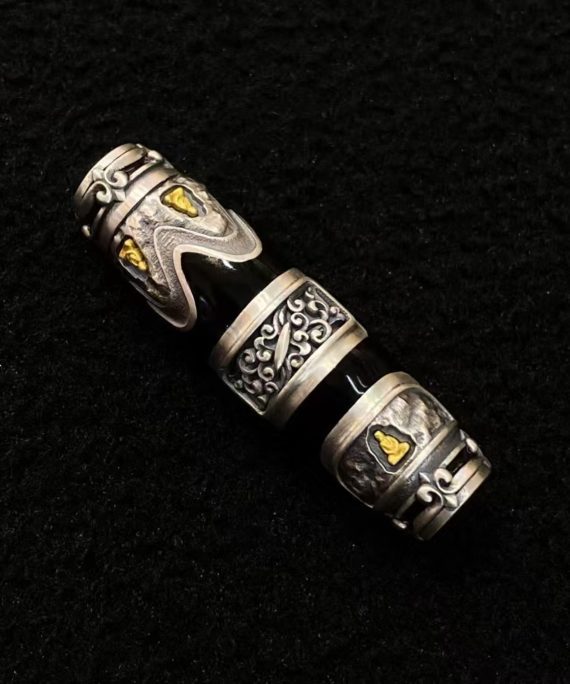 Tibetan Cloisonné Peace-Growth-Harmony Dzi Amulet Pendant