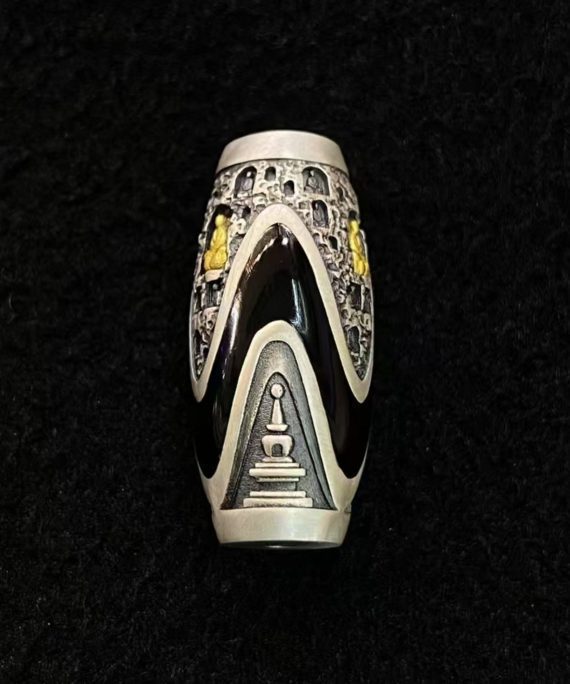 Tibetan Cloisonné Stupa Dzi Bead Silver Amulet Pendant