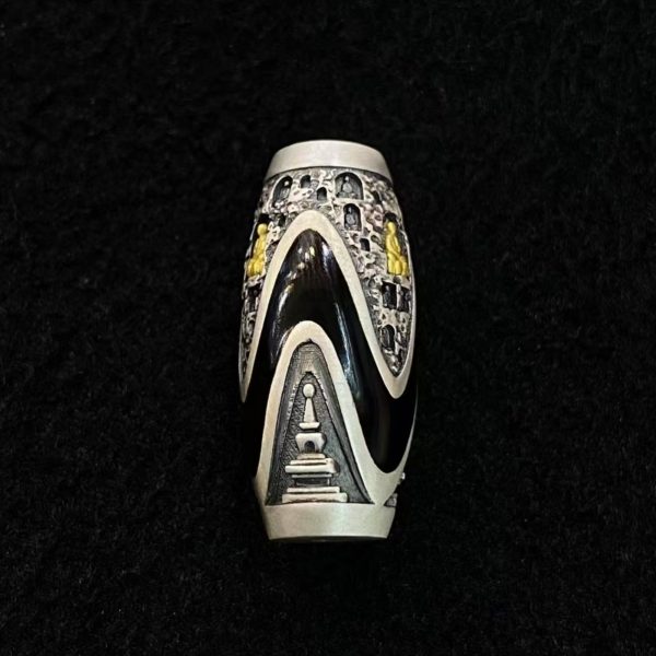Tibetan Cloisonné Stupa Dzi Bead Silver Amulet Pendant