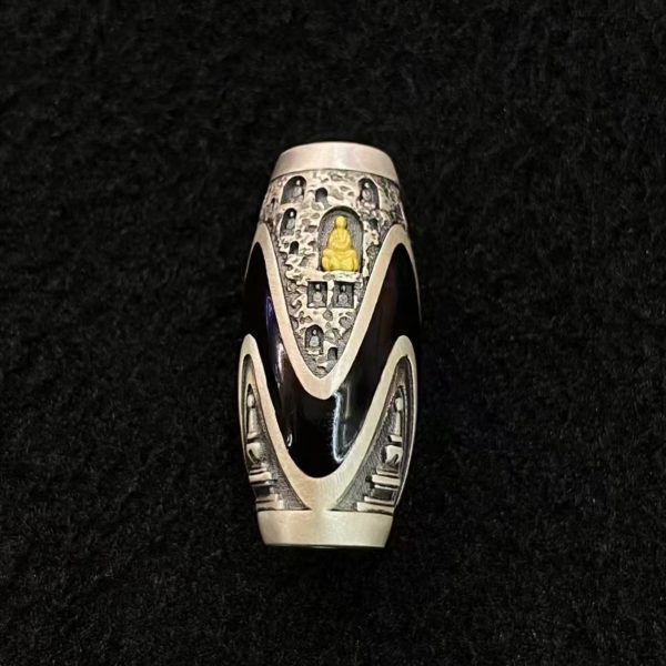Tibetan Cloisonné Stupa Dzi Bead Silver Amulet Pendant