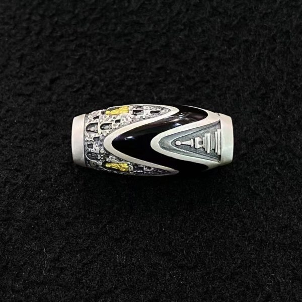 Tibetan Cloisonné Stupa Dzi Bead Silver Amulet Pendant