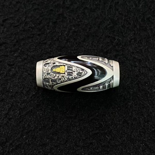 Tibetan Cloisonné Stupa Dzi Bead Silver Amulet Pendant