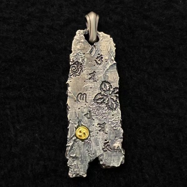 Tibetan Eight Auspicious Symbols Silver Amulet Necklace