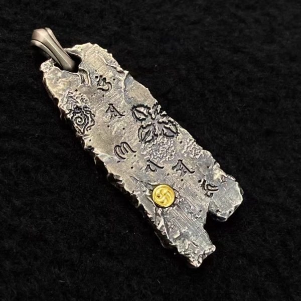 Tibetan Eight Auspicious Symbols Silver Amulet Necklace
