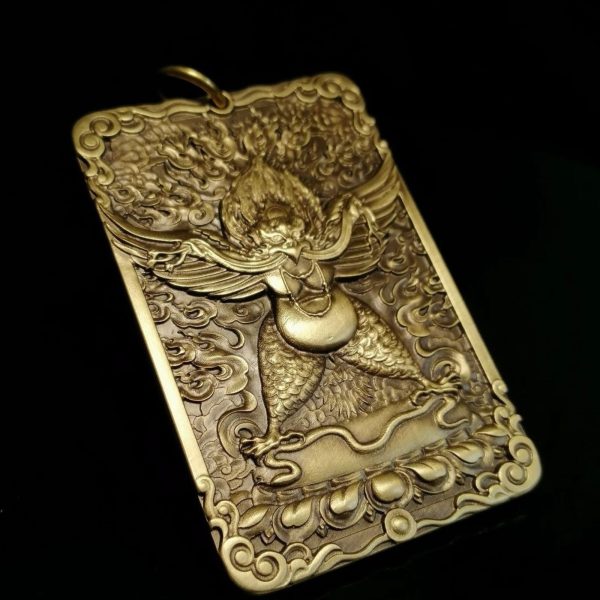 Tibetan Garuda Brass Amulet Pendant Necklace